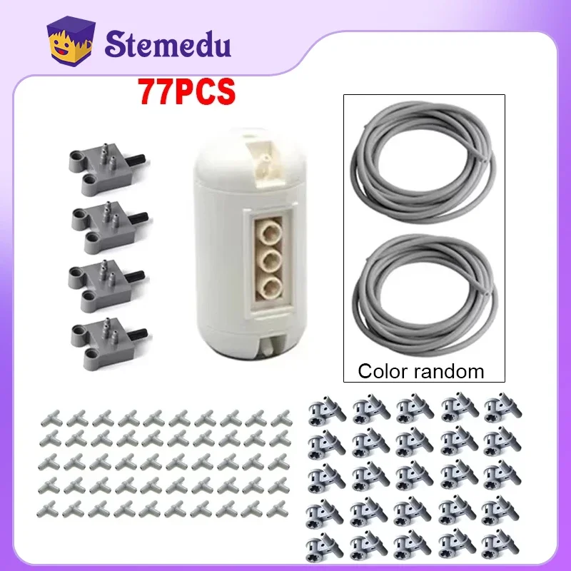 77pcs MOC Pneumatic Parts Technical Hose Air Pump Tank Push Rod Putter Switch Piston With legoeds 42043 9641 47225 61904 DIY Toy