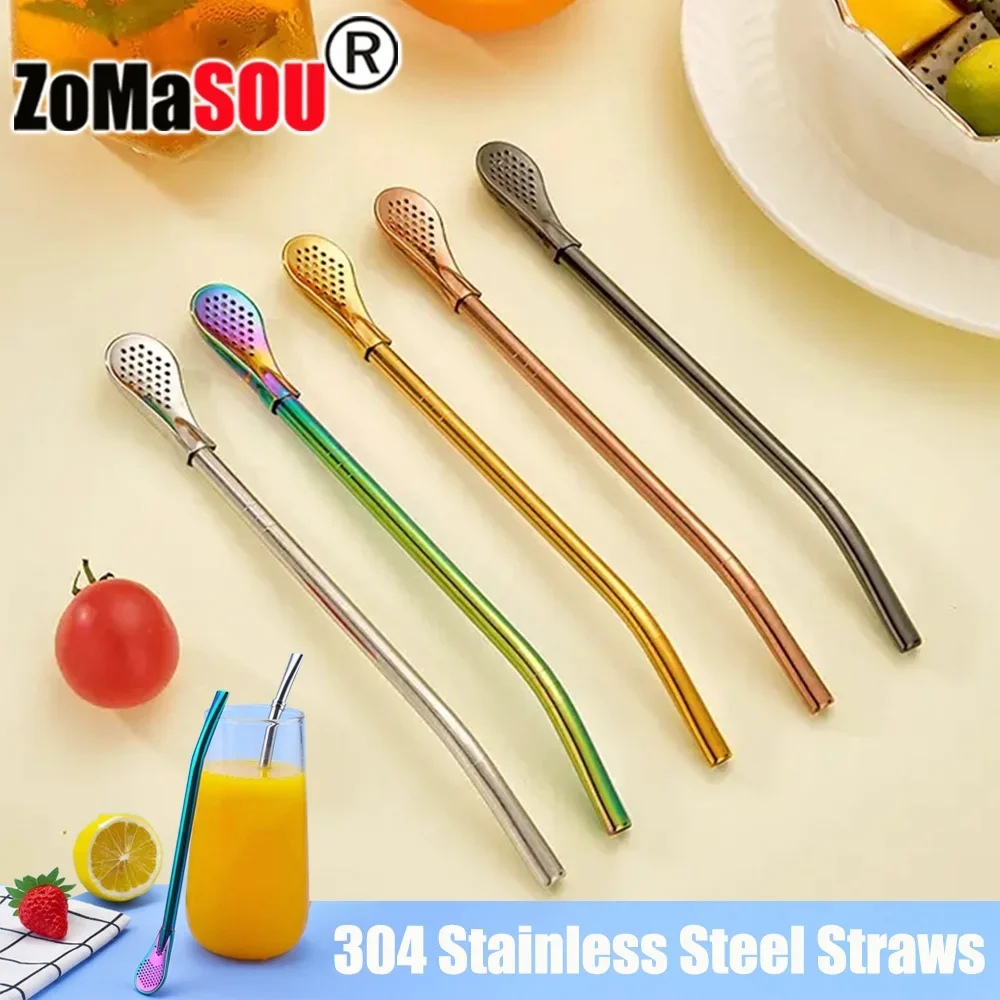 

Reusable Multicolor 304 Stainless Steel Drinking Straws Washable Yerba Mate Spoon Filter Straw for Cocktail Bar Accessories Boba