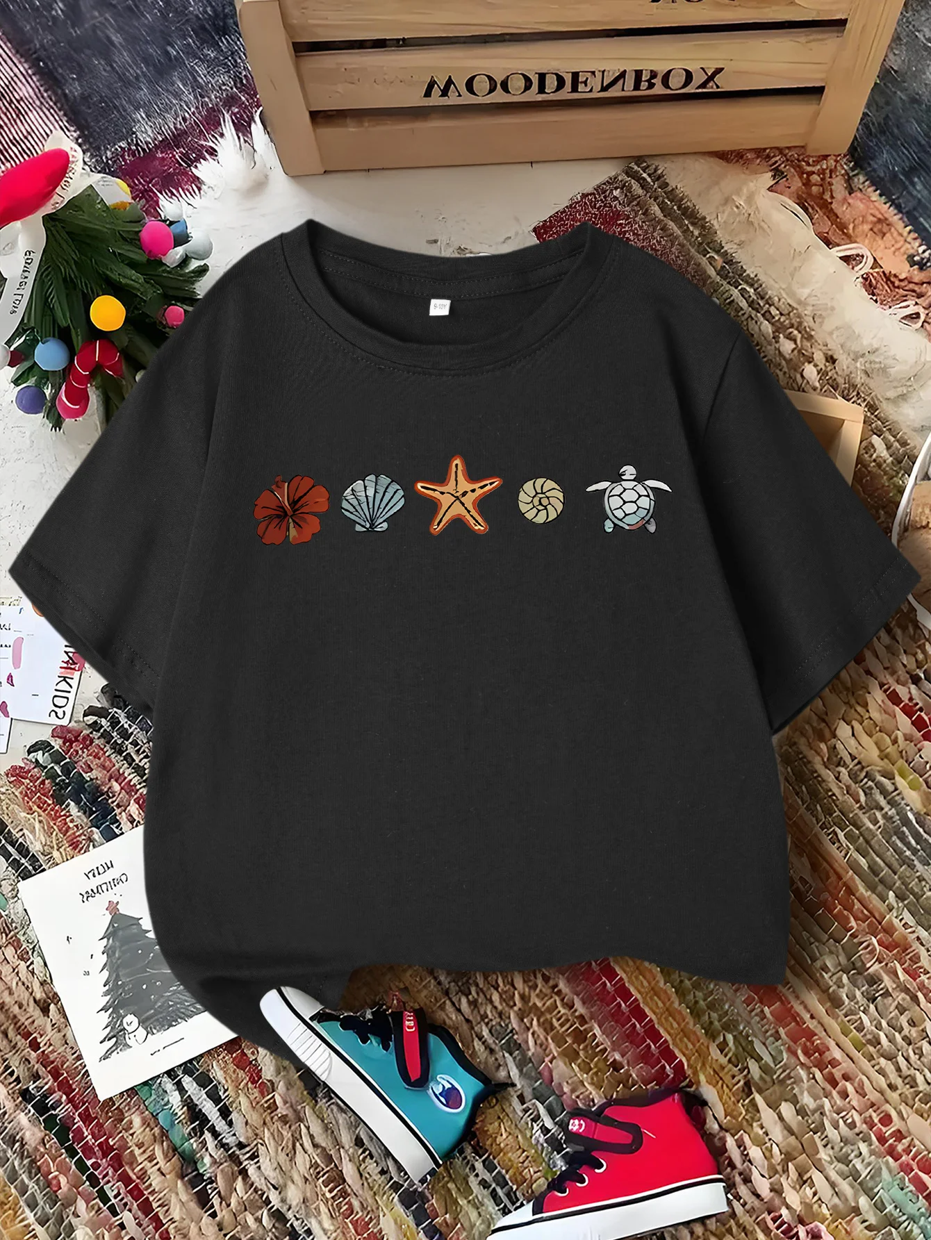 Marine Shell Starfish Turtle Print Kids Boys Girls Family Matching Short Sleeve Soft Breathable Daily Parent Child Comfort Tops