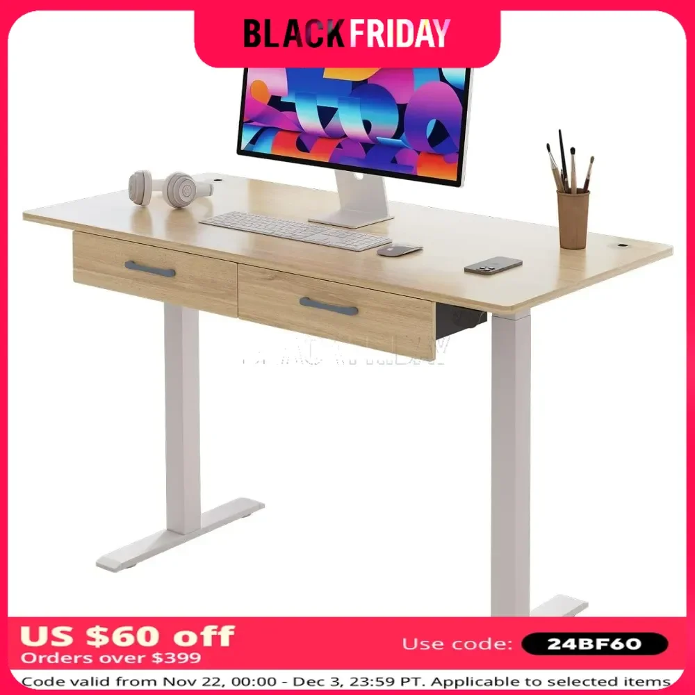 

2-Drawer Height Adjustable 45" Electric Standing Desk - Upgraded Ultra Durable Home Office Large Rectangular Computer Table