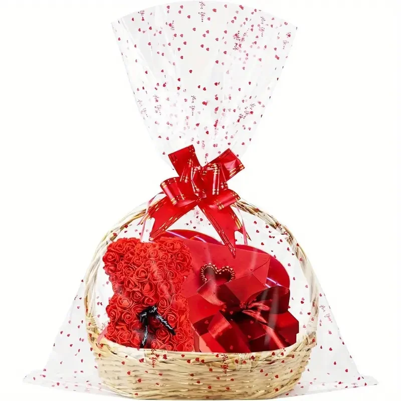 Bolsa de regalo de celofán en forma de corazón con lazo, cesta de regalo para boda, cumpleaños y fiesta, 20/50 Uds.