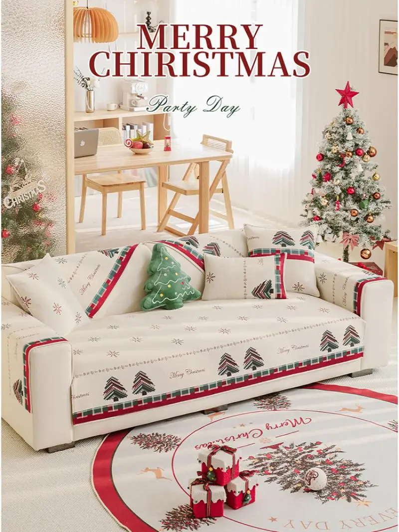 Weicher Chenille-Sofabezug für Weihnachten, verhindert Verrutschen, Ganzjahres-Sitzkissenbezug, Winter-Universal-Sofabezug, Heimdekoration – Detail 2