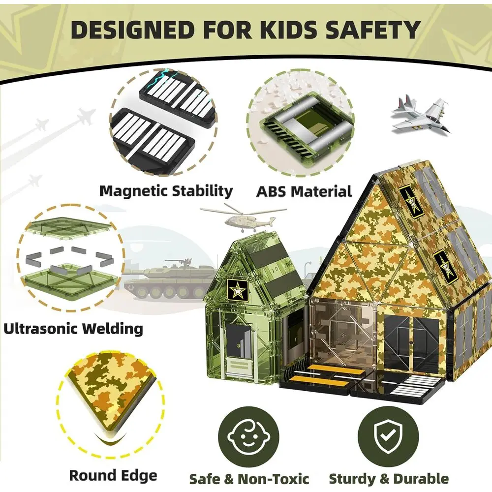 Blocchi militari magnetici GobiDex da 100 pezzi - Giocattoli da costruzione STEM per bambini 3+, set da gioco militare educativo, regalo di compleanno ideale per ragazzi