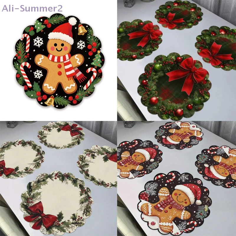 Mantel Individual con ondas circulares de Navidad, posavasos absorbente, antideslizante, resistente al calor, decoración para fiesta de Navidad, 4 Uds.