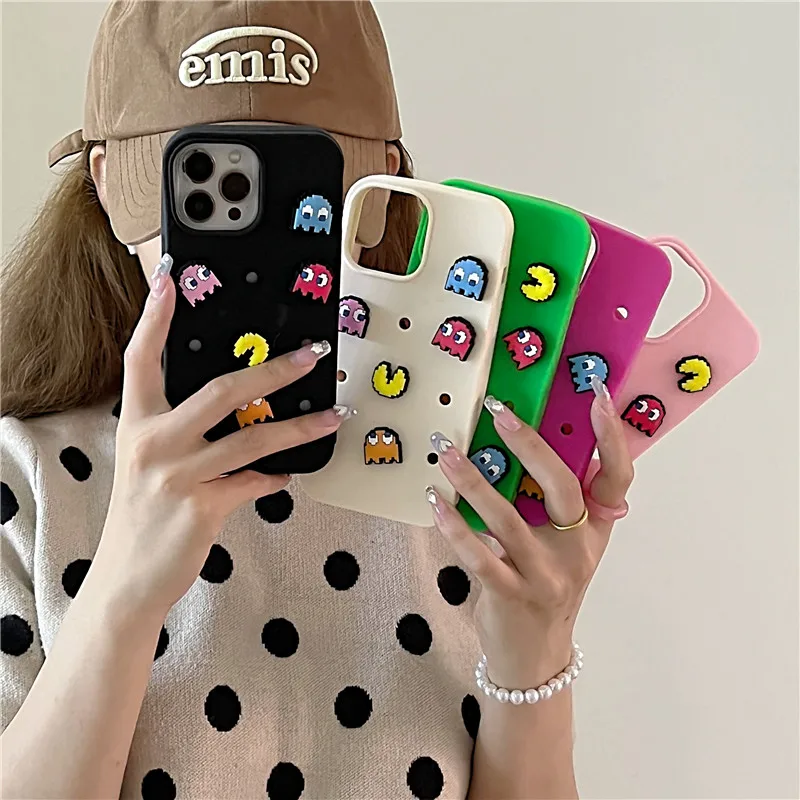 Funny Cartoon Game Eat Beans DIY Phone Case for iPhone 11 12 13 14 15 16 Pro Max 15Pro 16Pro Clogs Holes Manual Soft Cover