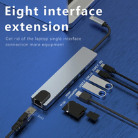 8 in 1 USB C HUB Type C Phone Adapter with 4K HDMI 87W PD USB Docking Station RJ45 for MacBook Pro Air Laptop Pad Card Reader