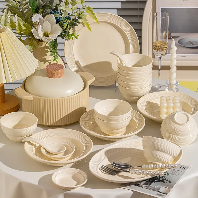 

Hxl creamy white rice bowl ceramic home dinnerware set