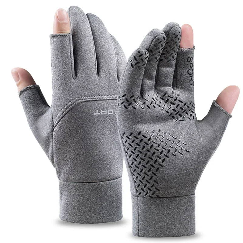 1 Pair Winter Fishing Gloves Women Men Universal Keep Warm Fishing Protection Anti-slip Gloves 2 Cut Fingers Outdoor Angling