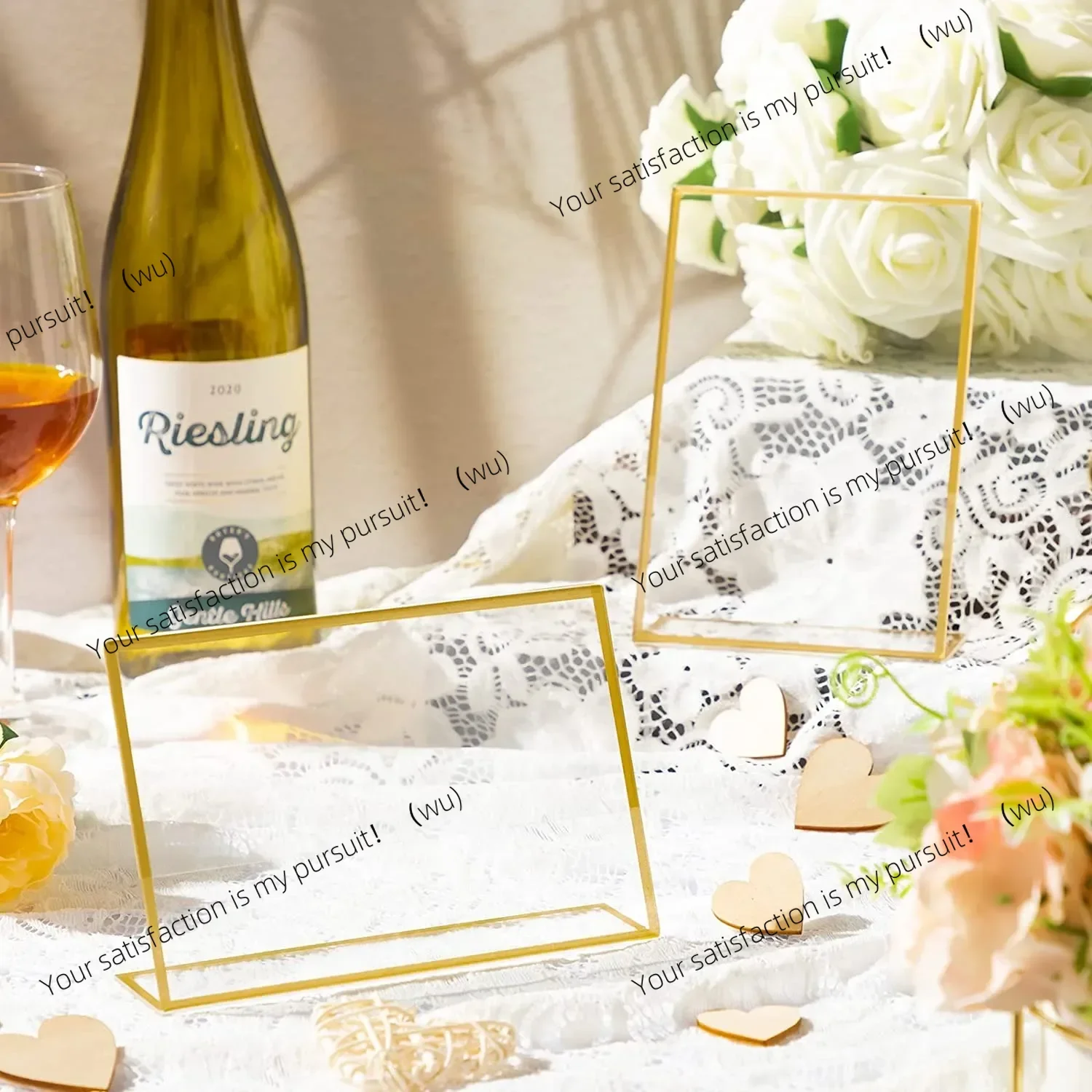 Gold Borders Acrylic Sign Holder Picture Frame Display Stand Clear Paper Holder Table Menu Stands for Wedding Office Restaurant