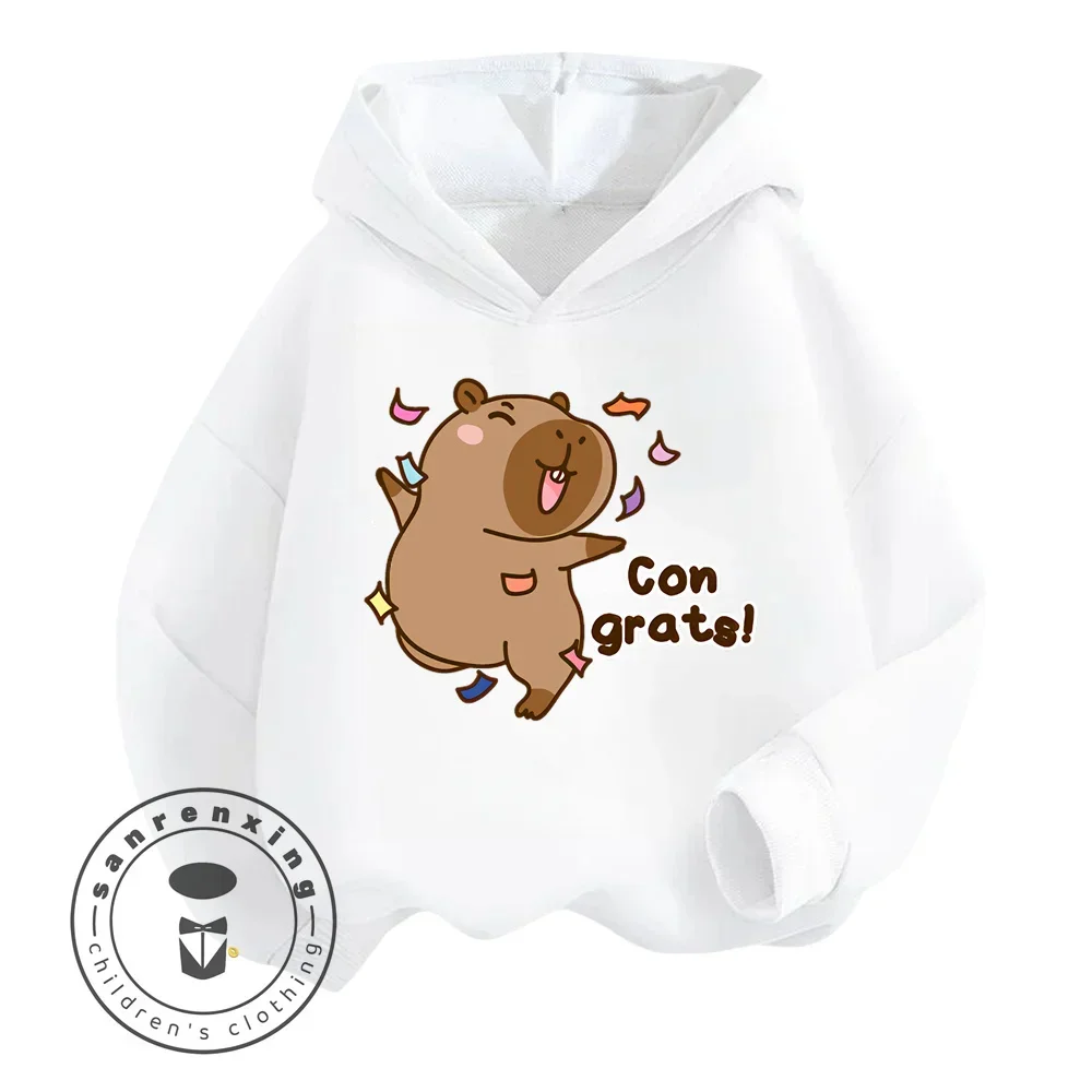 2024 Capybara Cartoon Kawaii Classic Fashion Cute Loose Non Stimulating Skin Friendly Fabric Design Children\'s Outdoor Hoodie