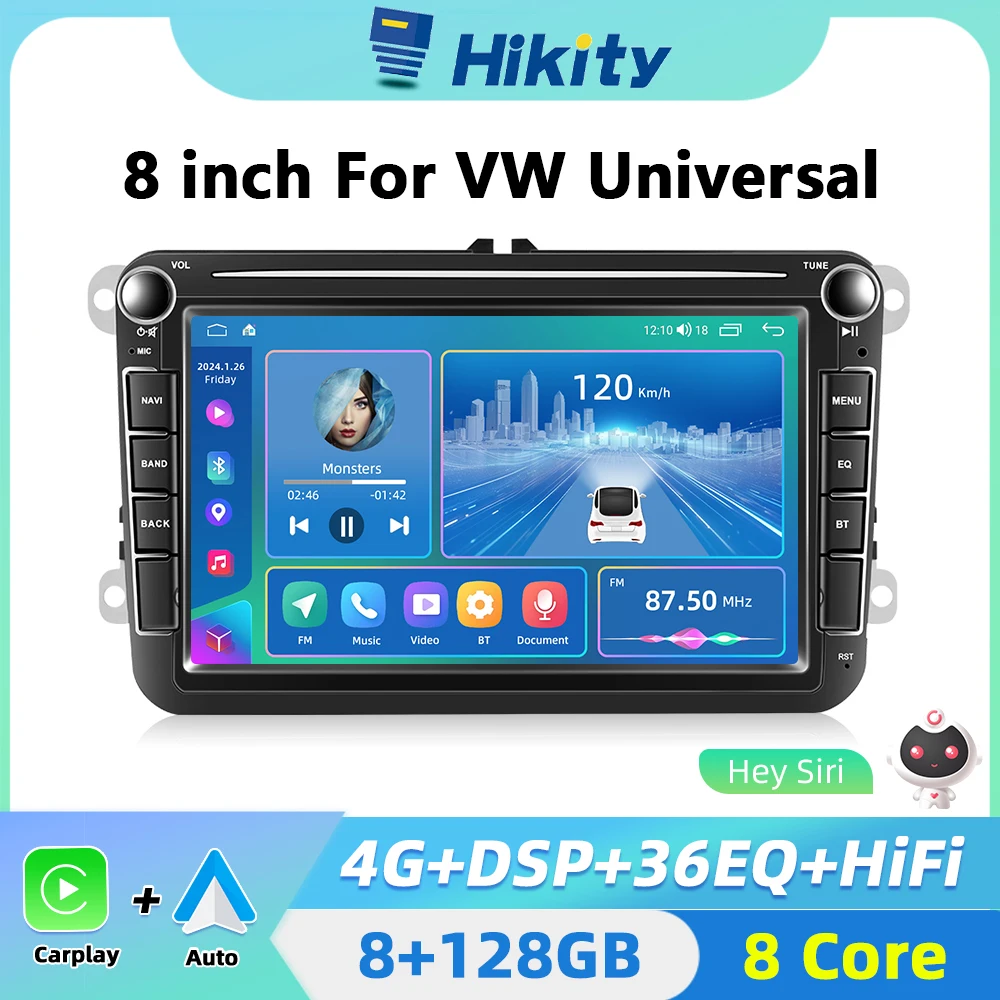 Hikity AI Voice 2 din Android Car Radio For VW/POLO/PASSAT Skoda Seat Wireless CarPlay Android Auto RadioNavigation GPS WIFI