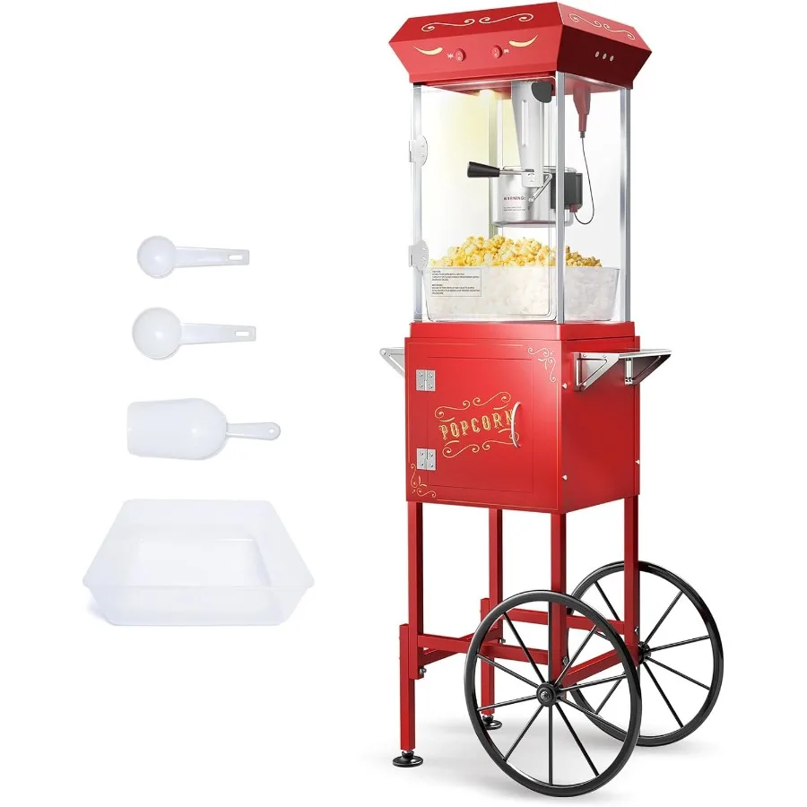 2025 ترقية 8 أوقية آلة صنع الفشار عربة آلة صنع الذرة البوب مع ماكياج ما يصل إلى 32 كوب مسرح السينما آلة الذرة البوب مع Sta