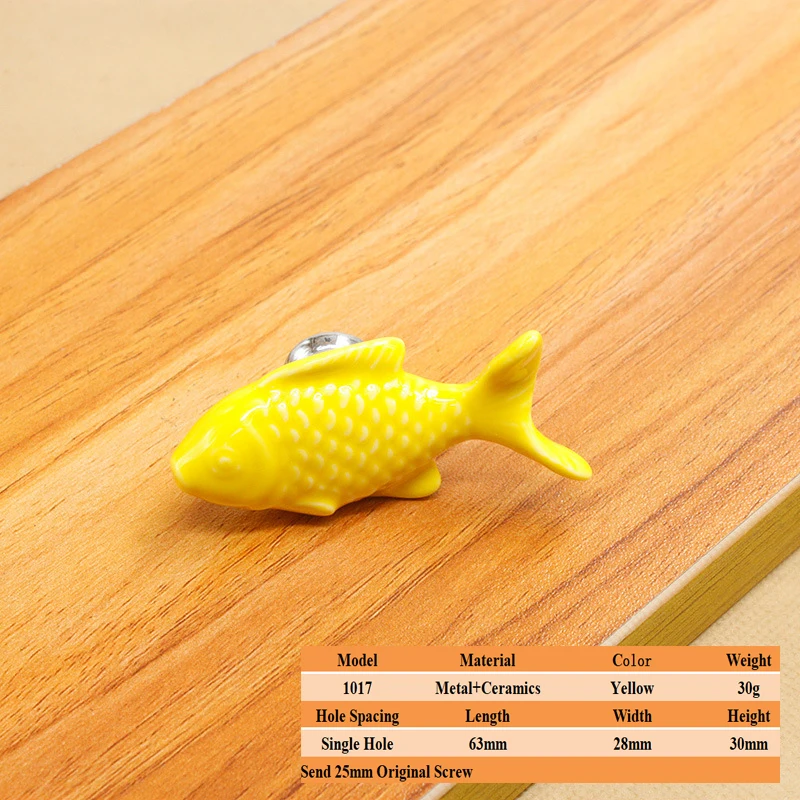 Grass Carp Shape Cartoon Color Wardrobe Single Hole Ceramic Handle Furniture Bookcase Drawer Cupboard Door Handle image 3
