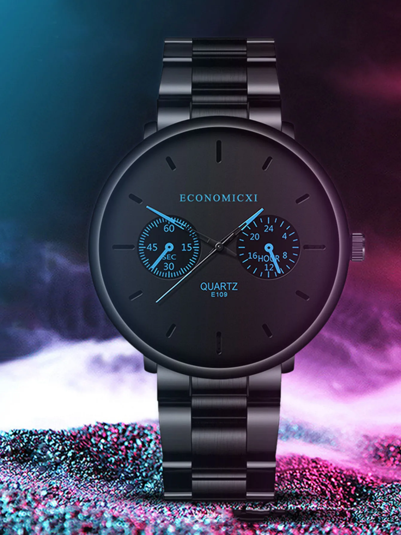 Men's Fashion Trend Casual Three Eyes Digital Blue Needle Steel Band Quartz Watch To Husband Friends Christmas Birthday Gift