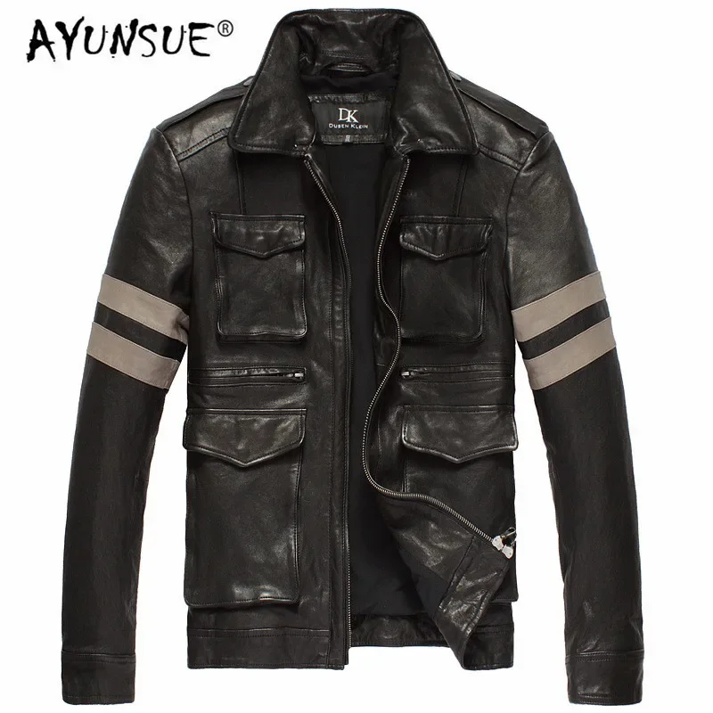 AYUNSUE Men's Leather Jacket Motorcycle Genuine Leather Coat  Real Sheepskin Leather Jackets Men Fashion 2020 DK035 YY297