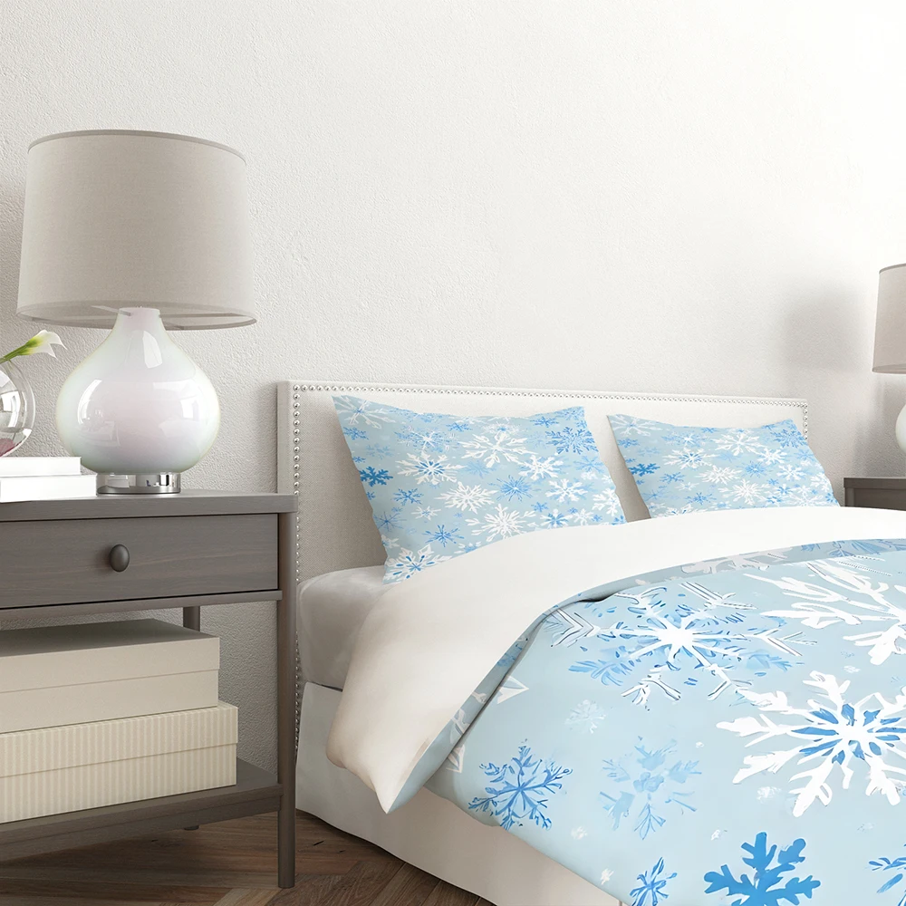 Christmas Winter Snowflake Bedding Set Light Blue Base Duvet Cover Set Bed Holiday Soft Bedding Quilt Cover with Pillowcases view 4