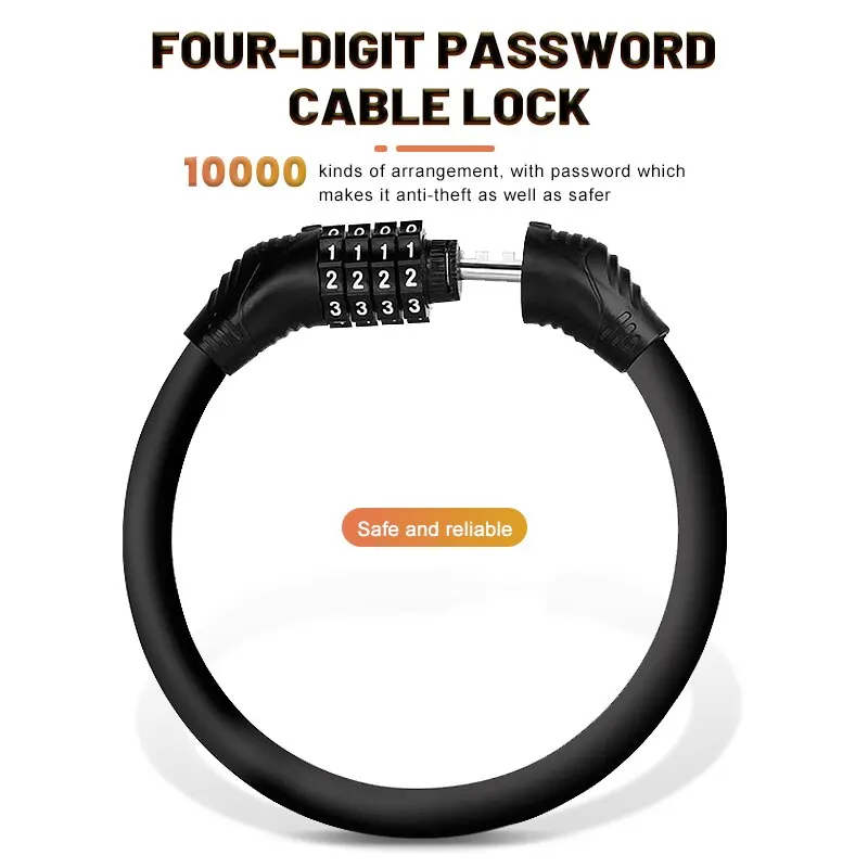 

4 Digit Combination Password Lock, Cycling Security Bike Bicycle Cable Steel Wire Chain Locks 5 Colors Optional bike Accessories