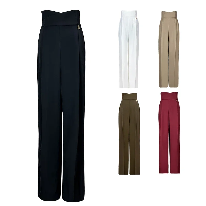 

2024 New Latin Dance Pants Women Ballroom Dance Practice Clothes Standard Waltz Dance Trousers High Waist Straight Pants NV21464