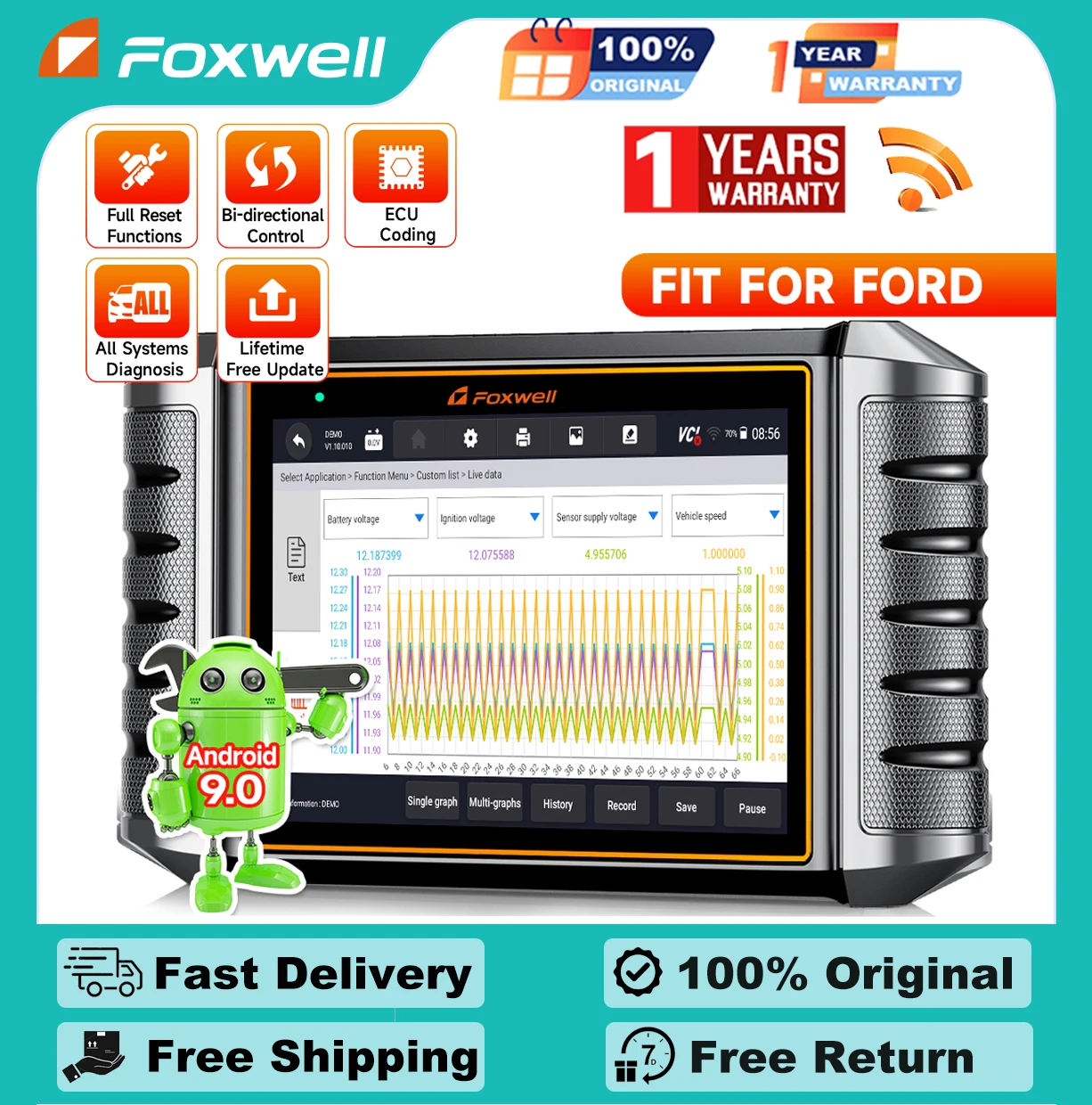 FOXWELL NT710 OBD2 Scanner Diagnostic Tool Bidirectional Test A/F Adjust 30 Reset Code Reader OBDII All System Automotive Tester