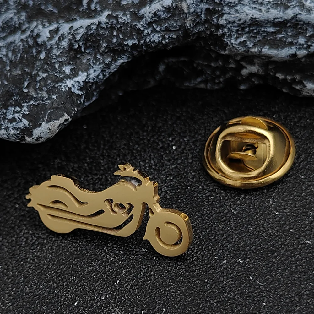 Men\'s Lapel Brooch Motorcycle Shape Fashion Brooch Steel Color Gold black Stainless Steel Wedding Jewel Birthday Gift for Friend