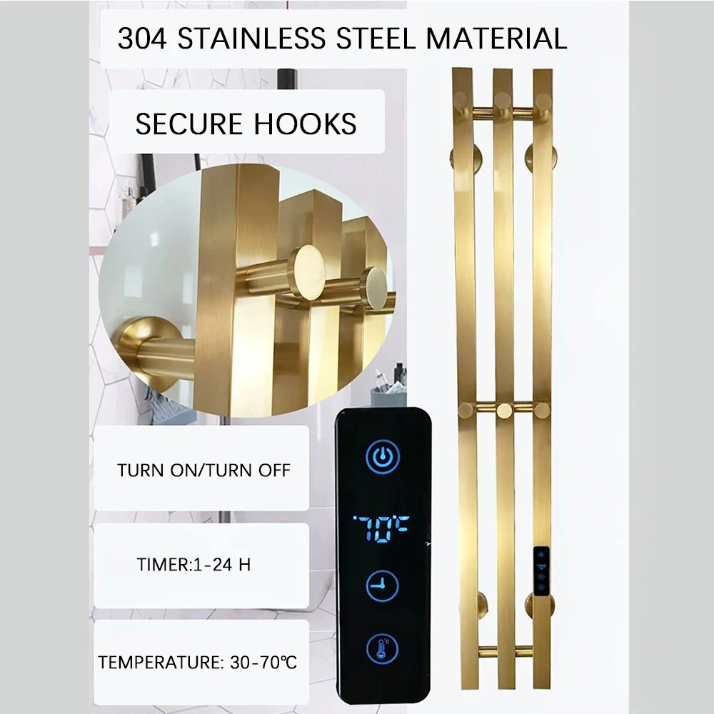 Wall Mount Stianless Steel Bathroom Electric Towel Rail Heated Towel Rack Towel Warmer Plug-in/Hardwired Towel Radiator