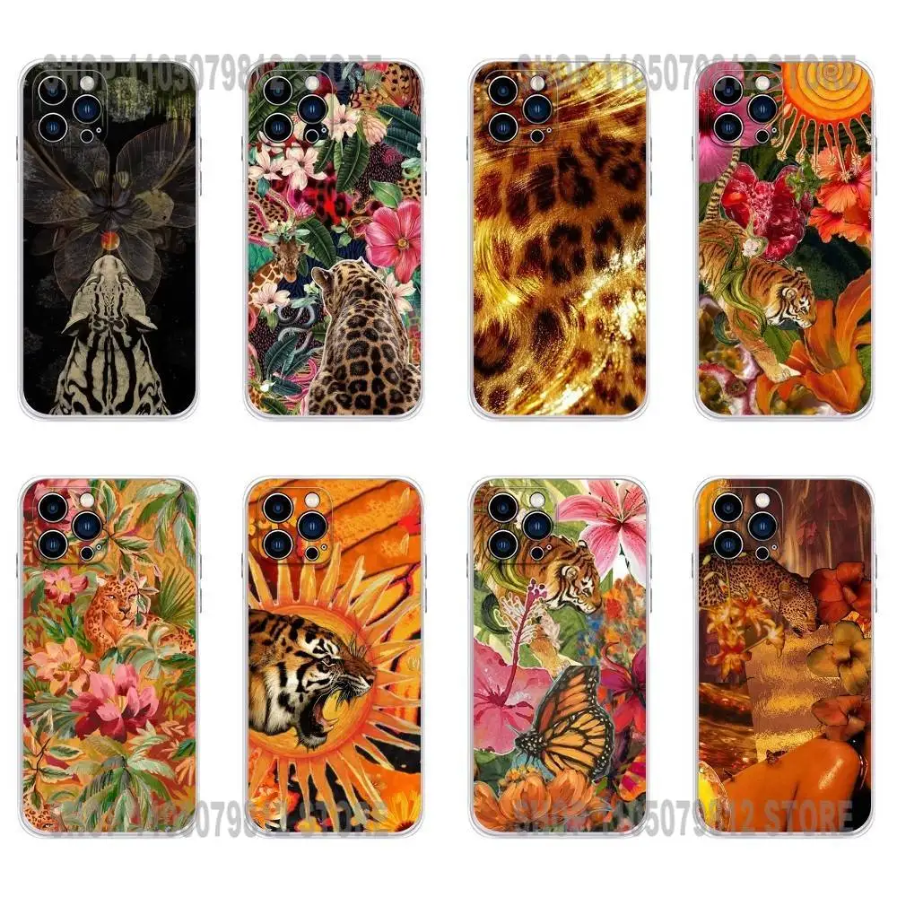 

Tiger and Leopard Print Phone Case For iPhone 17 16,15,14,13,12,11 Plus,Pro,Max,XR,Plus,E,Mini Transparent Soft Cover