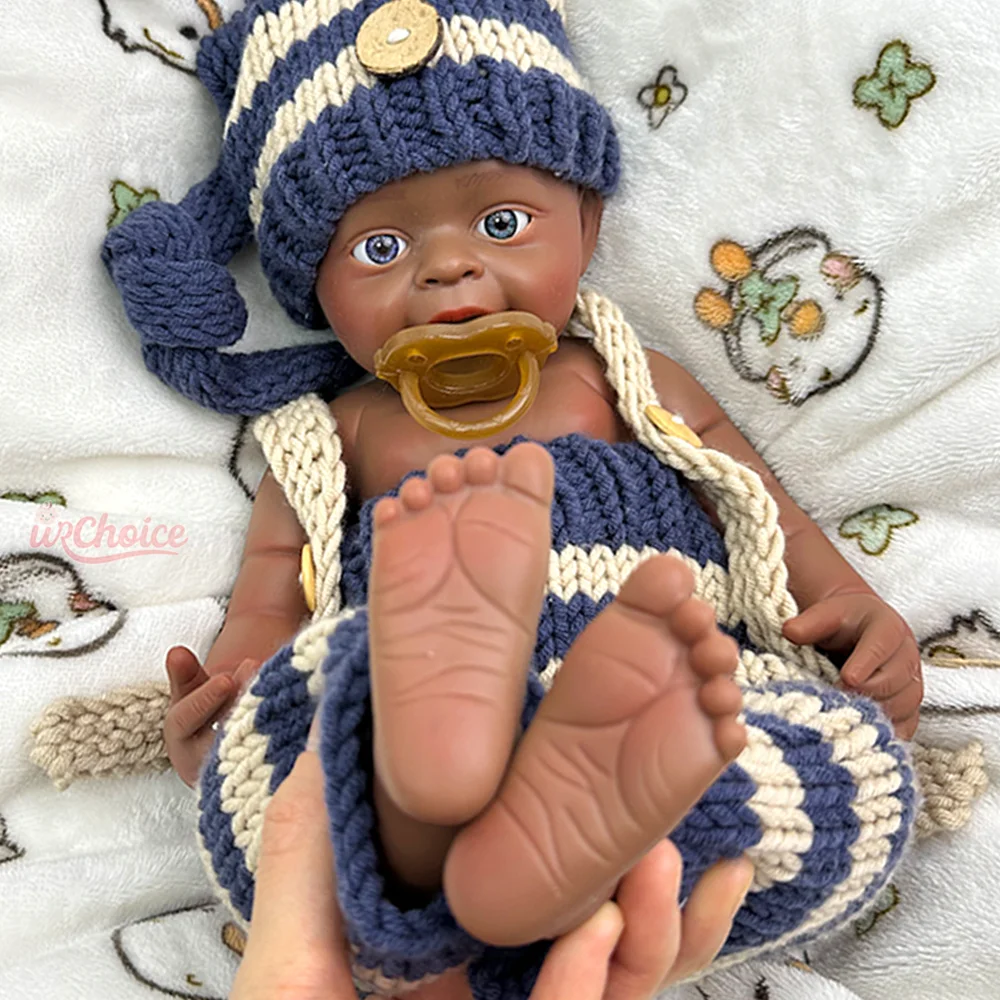 18" Silicone Reborn Baby Boy Handmade 3D Painted Newborn Baby Black Doll Pеборн Muñeca Silicone Soft Lifelike Corpo De Silicona