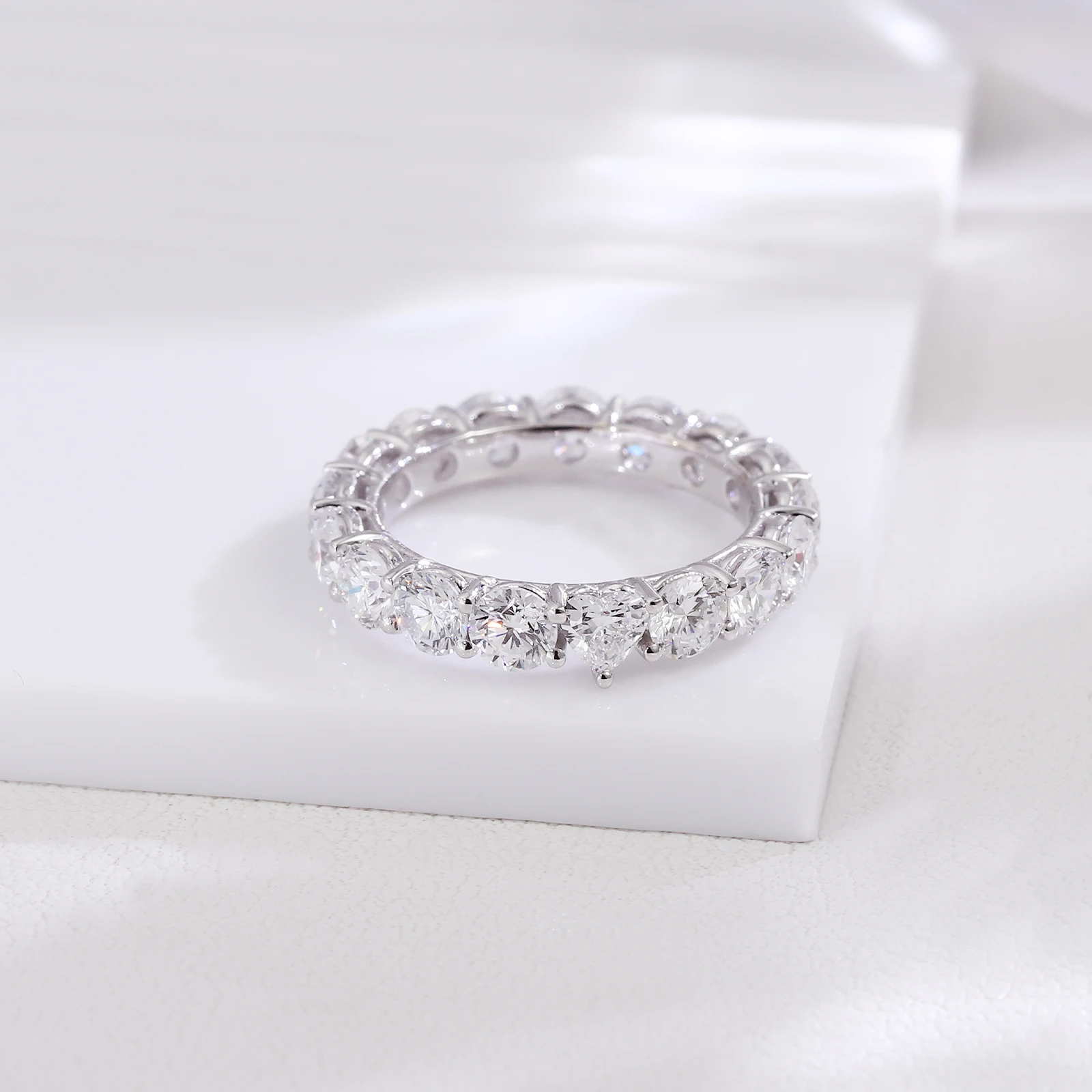 بروفانس الفاخرة كامل الفرقة الدائري 10K الذهب DEF/VS مختبر الماس القلب خاتم الخطوبة الأبدية شخصية هدايا عيد الميلاد #3