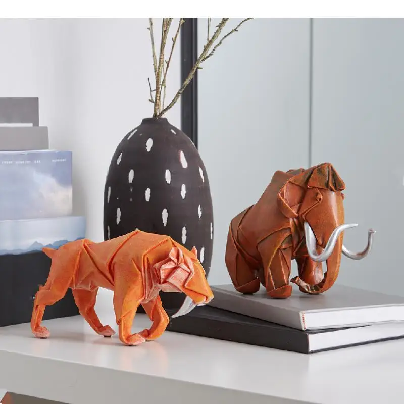 Simulation Animal Sculpture Mammoth Tiger Resin Crafts Furnishings Abstract Geometric Statue Modern Home Decoration