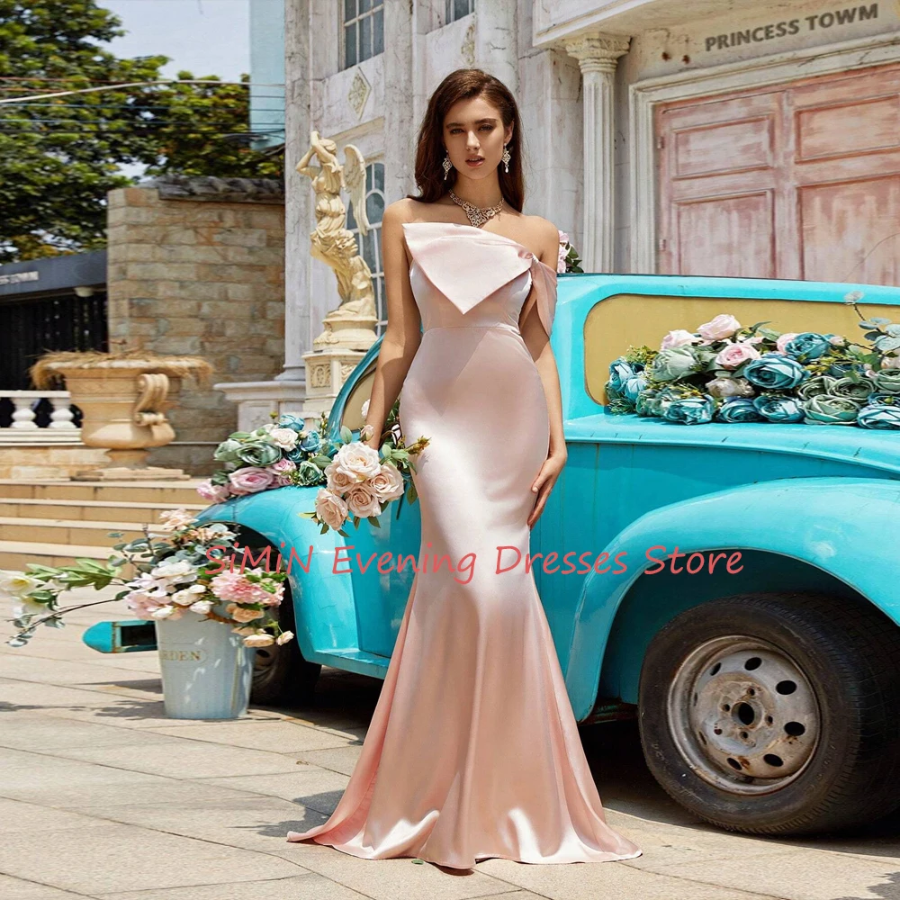 

Simin Saudi Simple Strapless Backless Satin Sleeveless Ruffle Floor-Length Arabia Sexy Evening Birthday Club Outfits Summer 2024