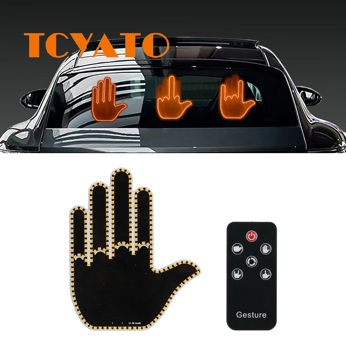 TCYATO  Car Finger Light with Remote Control Cool Fun Interior Light Finger Up LED Middle Finger Light