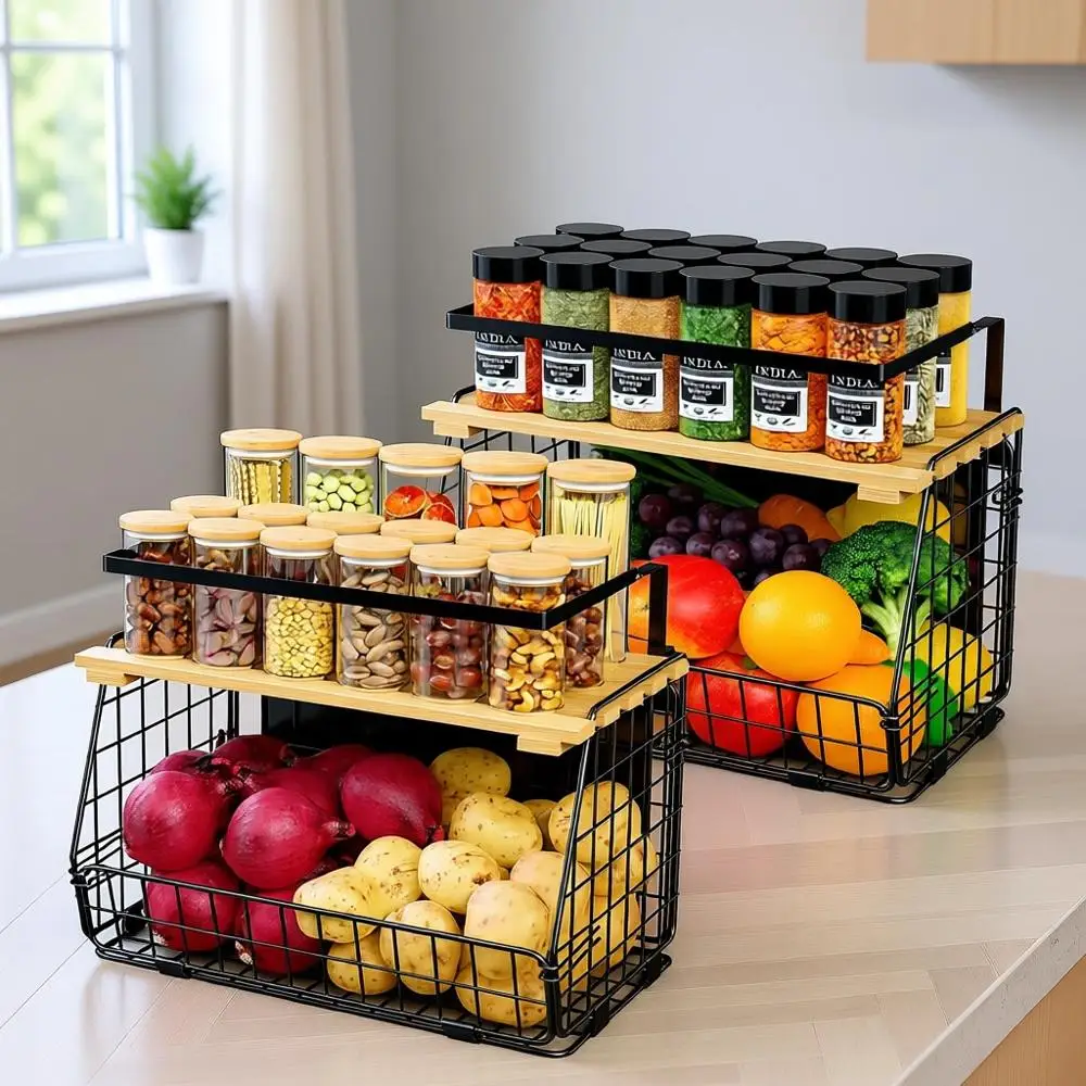 

Набор из 2 магнитных контейнеров для хранения картофеля и лука с деревянными крышками - Кухонные органайзеры и подставки для специй