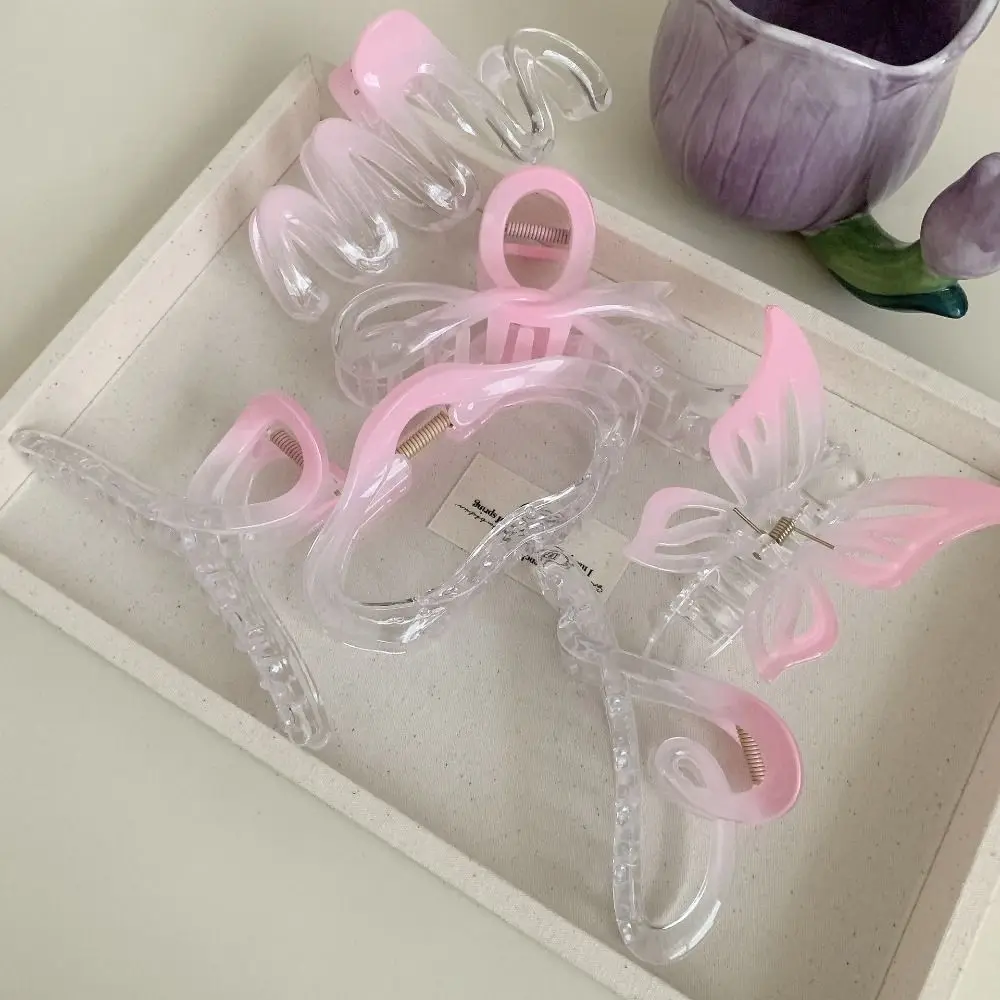 

Cute Pink Gradient Color Bow Hair Claw Bowknot Acrylic Butterfly Hair Clip Large Shark Clip Heart Daily