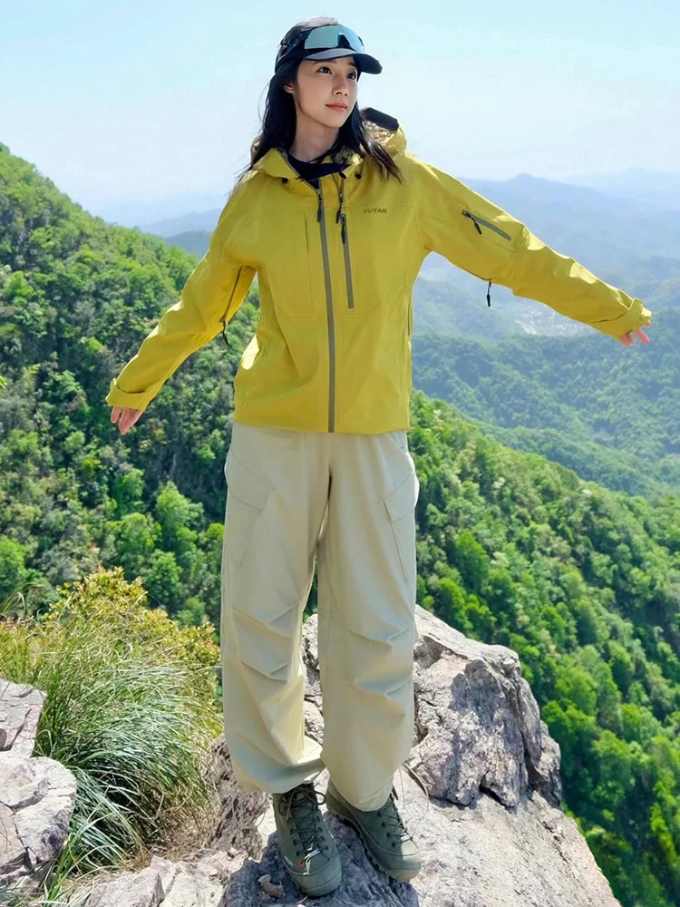 

Fuyuan Yellow Women's Jaet 2025 New Tee-in-One Windproof Waterproof Skiing Hiking Climbing Suit Commute Sle Loose Fit