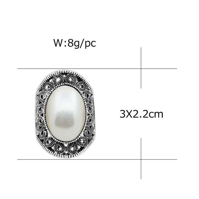 Oval Pearl Rings For Women Vintage Hollow Flower Rings Antique Silver Plated Wedding Party Rings Fashion Jewelry