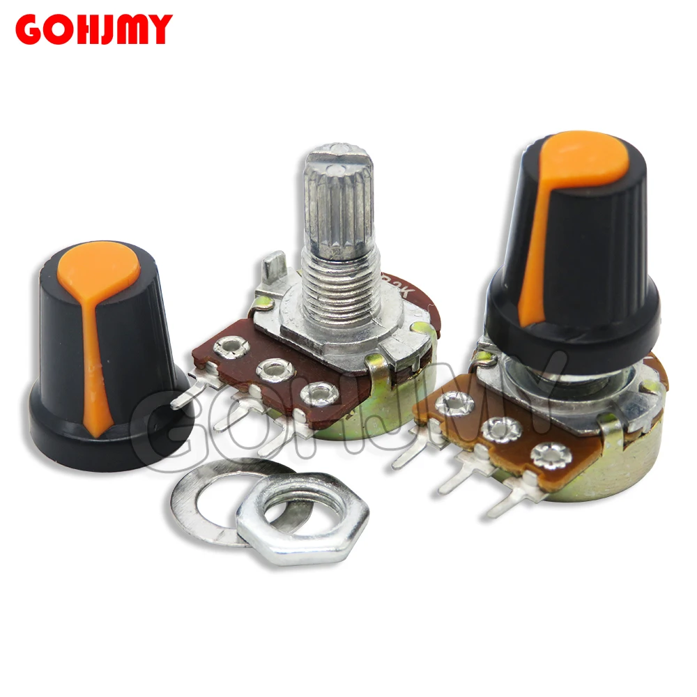 1Set WH148 3Pin 15mm Rotary Potentiometer Orange B1K B2K B5K 10K 20K 50K 100K 250K 500K 1M Wound resistor 1k- 1M Ohm