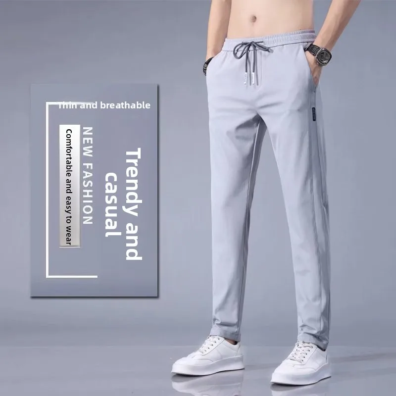 

Casual Ice Silk Straight Leg Trousers for Men Faionable Korean Sle plus Size Comfortable Breathable Summer Sportswear