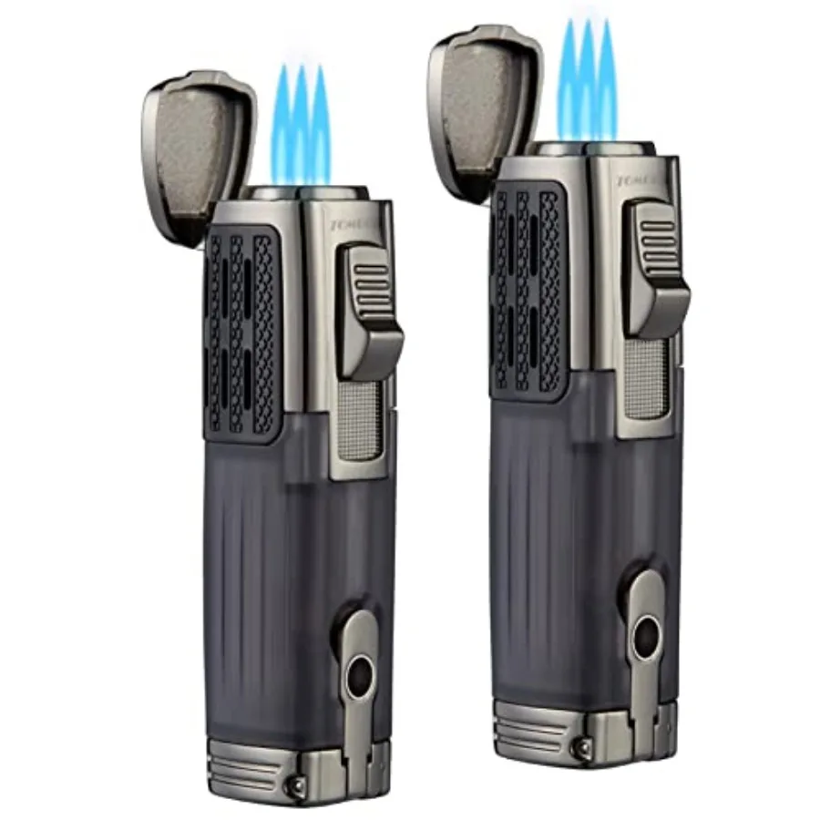 

Cigar Lighter Triple Jet Flame Torch Lighter Refillable Butane Lighter with Cigar Punch, 2 Pack, Charcoal