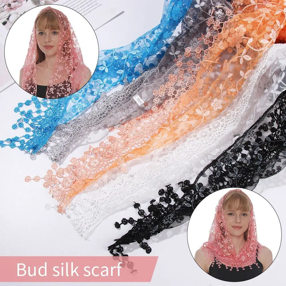 

Floral Lace Tassel Shawls Scarves Sun Protection Breathable Hollow Out Silk Hijab UV Protection Summer Neck Wrap