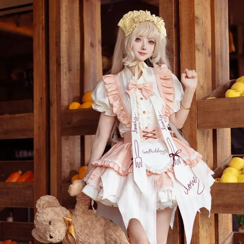 

Милое милое сердце, нерегулярное мини-платье в стиле Лолиты JSK на подтяжках, женское мини-платье Kawaii для девочек, рубашка с короткими рукавами и вышивкой на шнуровке с бантом внутри