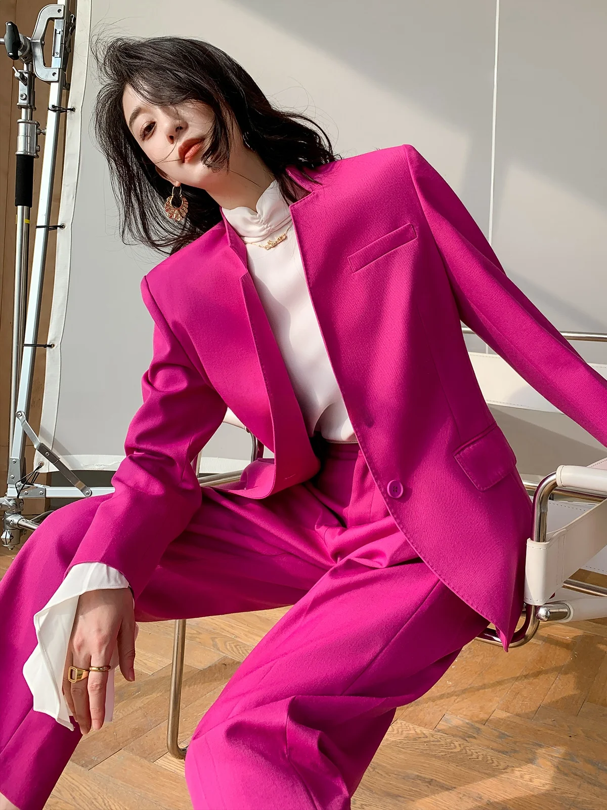 

Ele Dragon Happin Women's Woolen Suit Jaet Stand Collar Precision Spun Wool Commute Quali Faionable Outerwear