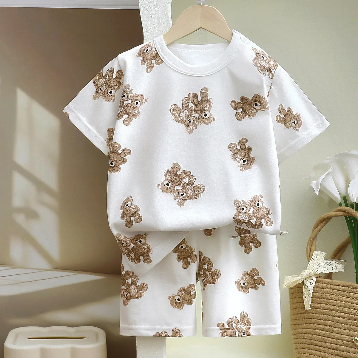 Baby Sleepwear 0-3Y Infant Pajama Set Cotton Strawberry Print Skin Friendly Baby Clothes Short Sleeve Toddler Loungewear