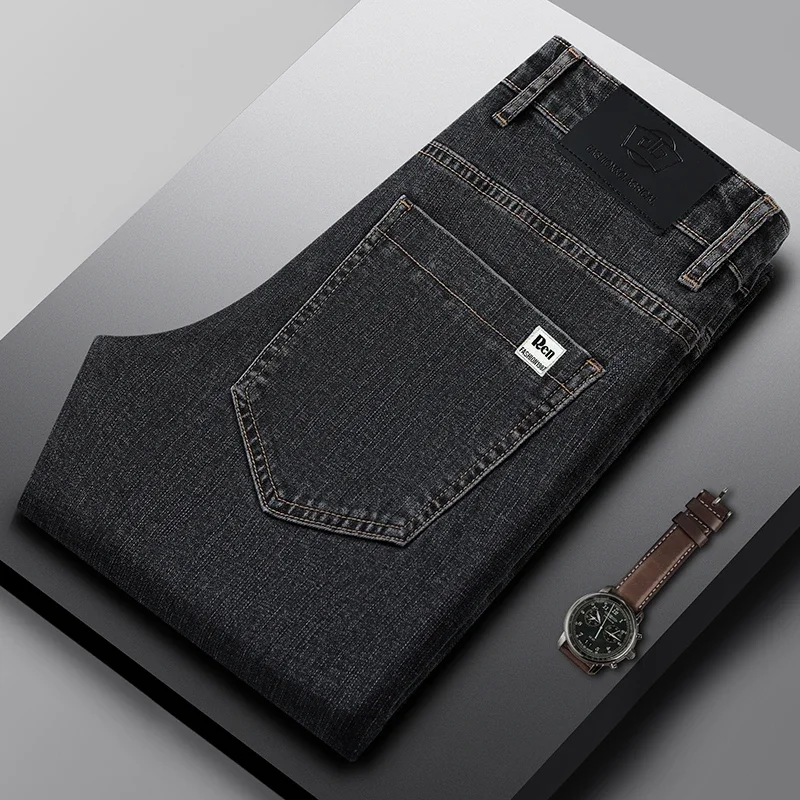 Autumn Men's Casual Jeans Classic Straight Vintage Washed Denim Cotton Pants Brand Male Stretch Fashion Fit Business Trousers