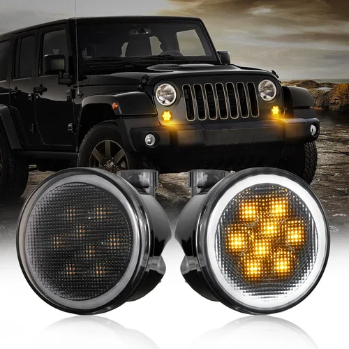 Imagen 1 del producto Luz de circulación diurna LED DRL para parachoques delantero para Wrangler JK 2007-2017 6000K luz de señal de giro de conducción DRL y ámbar blanca