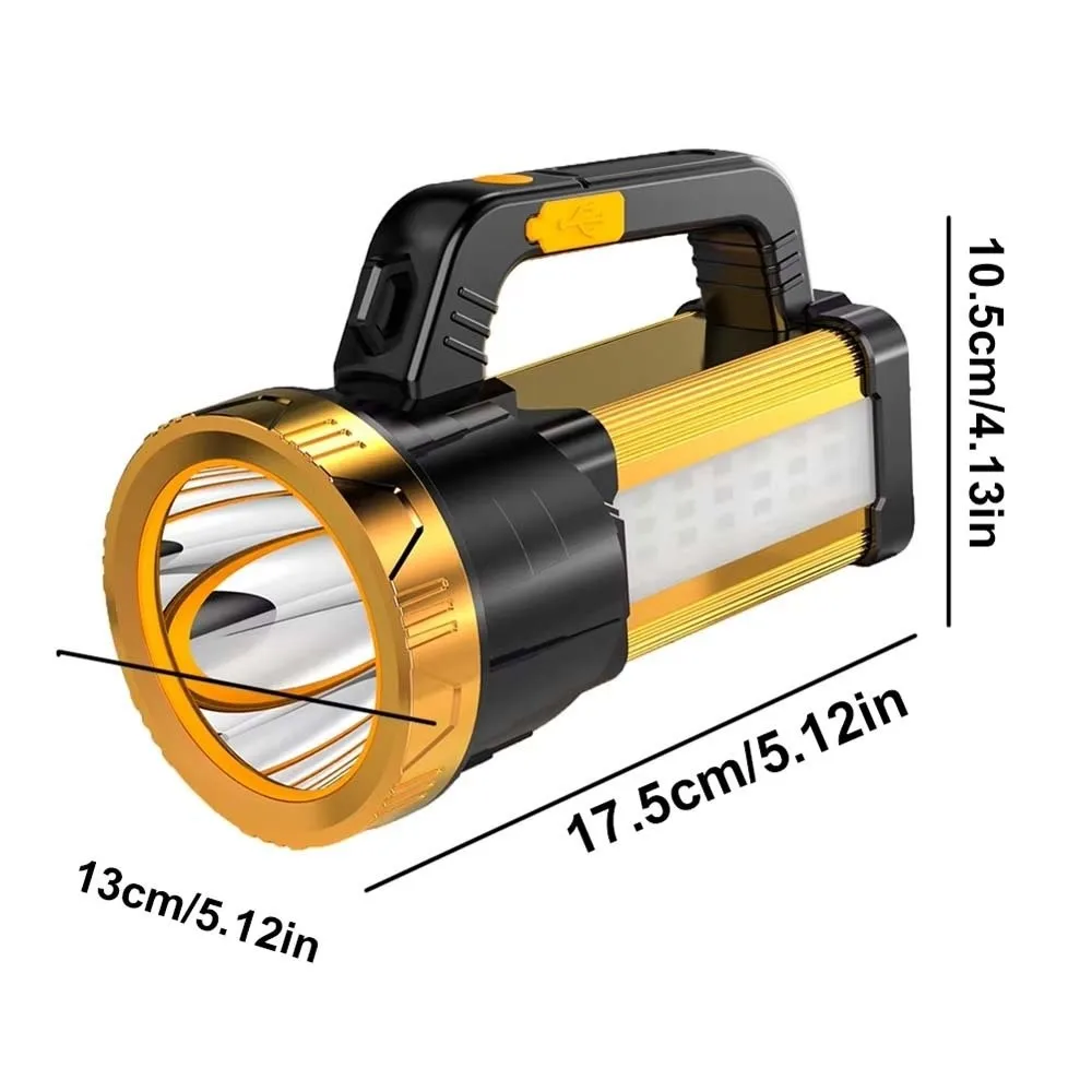 Anti-splash Water Camping Searchlight Dimmable with Side Lights Powerful Handheld Lantern LED USB Rechargeable
