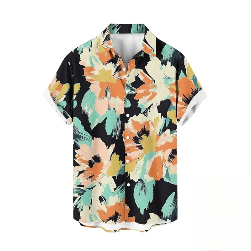 Hawaiian Men's Shirt Tropical Hibiscus Floral Leaf Print Short Sleeve Lapel Button Shirts Summer Beach Vacation Casual Men Tops