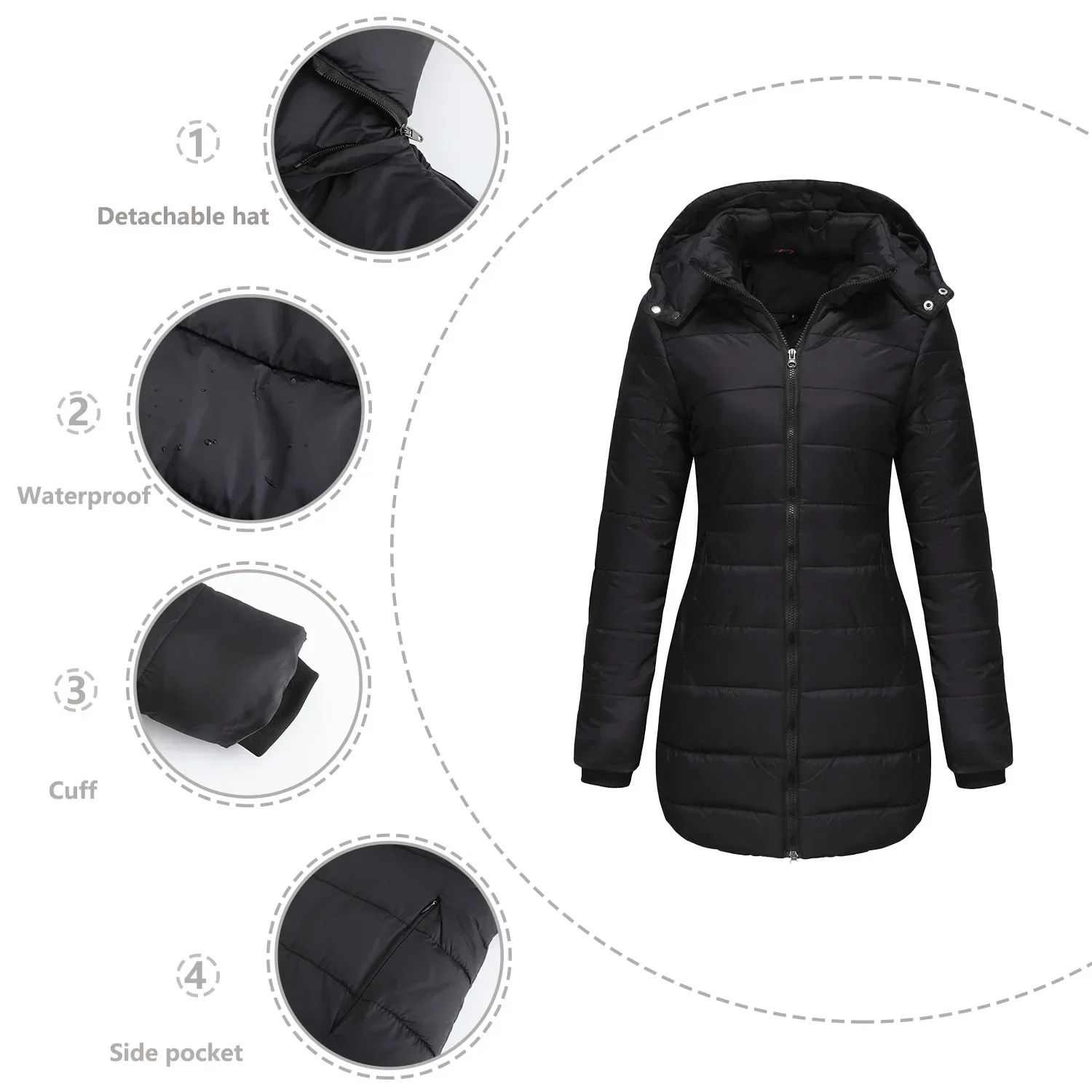 Coats Thick Parka Cotton 2023 Winter Black Jackets Women\'s Long Parkas Hooded Warm Winter Coats Women Maxi Y2k Black Overcoats