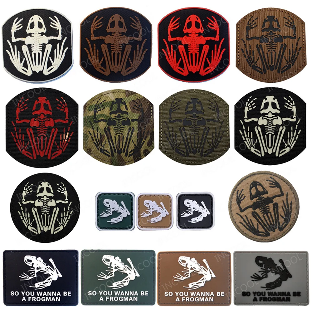 IR Reflective Skull Bone Skeleton Frog Patches You Wanna Be a Frogman Luminous Rubber Appliqued Shoulder Patch For Clothing