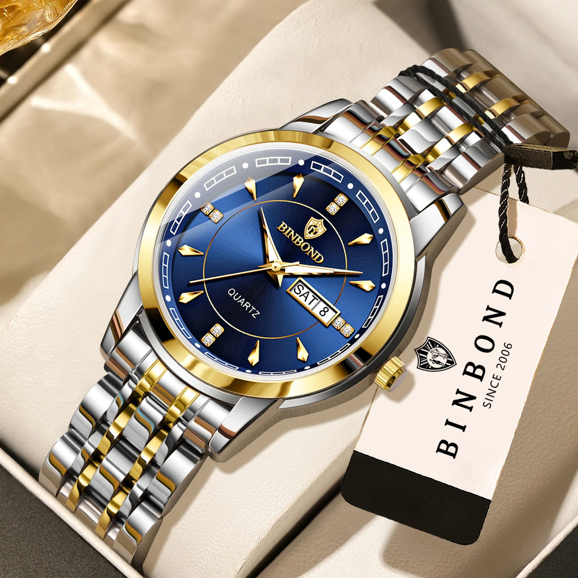 

BINBOND sturdy luxury quartz watches for women luminous waterproof accurate auto date week display ladies watch casual reloj