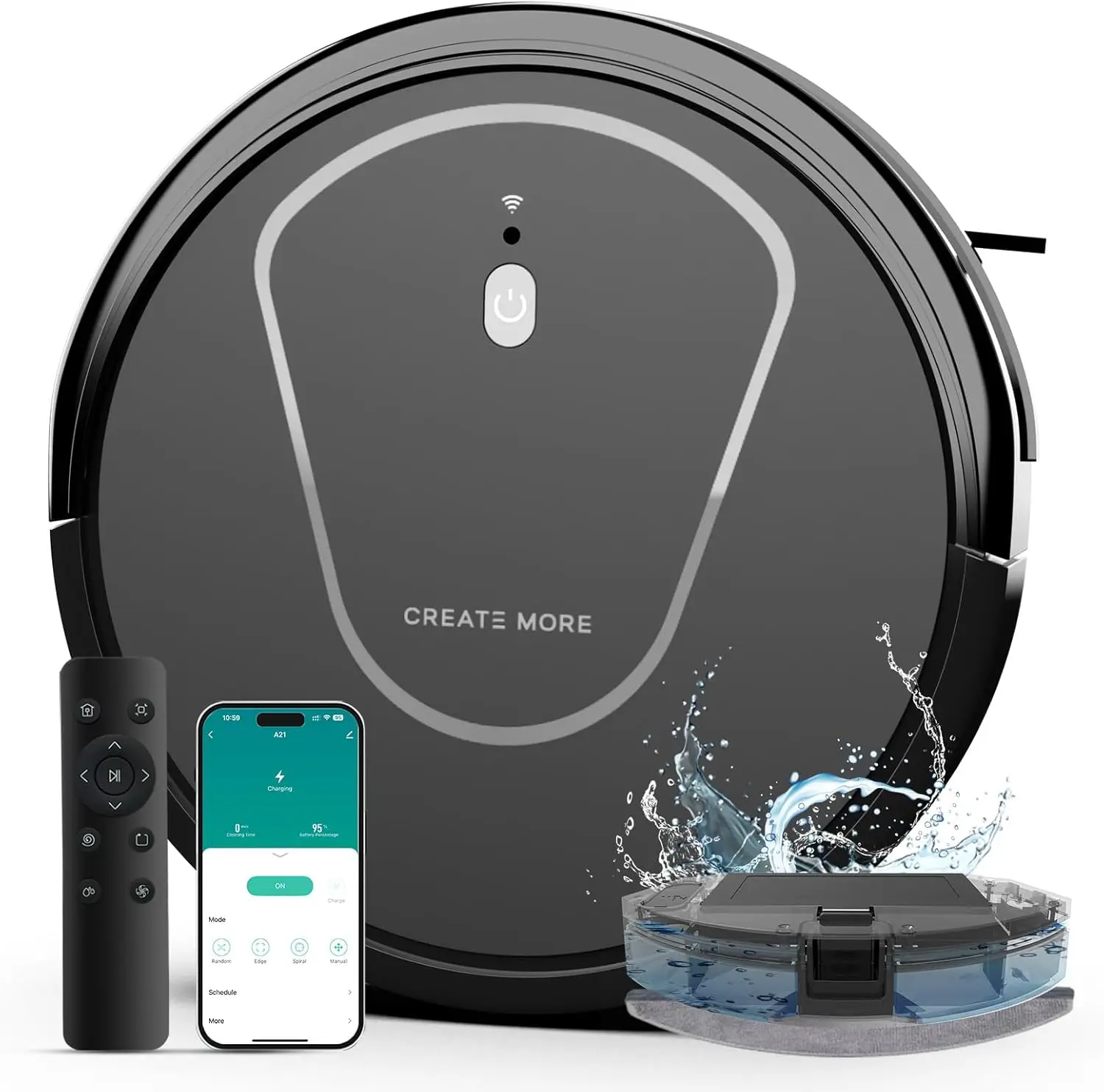 3-in-1 Robotic Vacuum Cleaner with 5000Pa Suction, Auto Recharge, App/WiFi/Voice Control for Hard Floors and Pet Hair